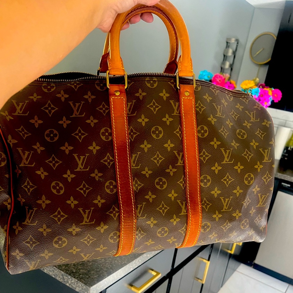 Authentic LOUIS VUITTON keepall 45 travel bag vachetta leather vintage